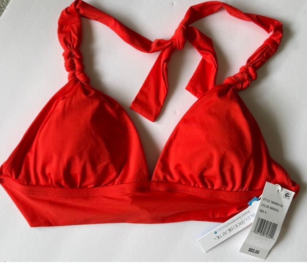 NWT Bleu Rod Beattie Mirasol Orange Braided Halter Bikini Top Size 6